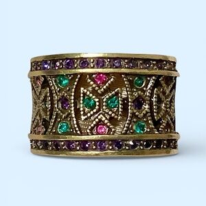 Heidi Daus Multicolor Swarovski Crystal Wide Band Ring. Art Deco. NWOT . Sz 6.5